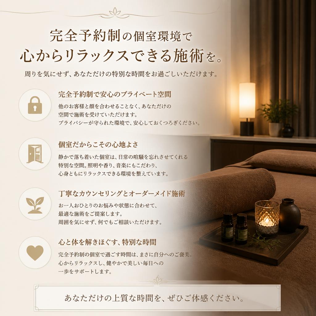 安心・安全な個室での施術
